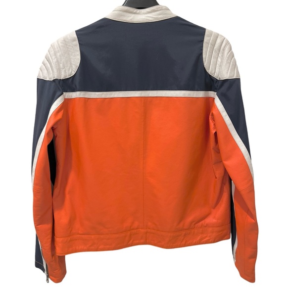 Vintage Y2K Biker Racer Jacket โ Genuine Pig Nappa Leather - orange navy Large - Picture 5 of 16